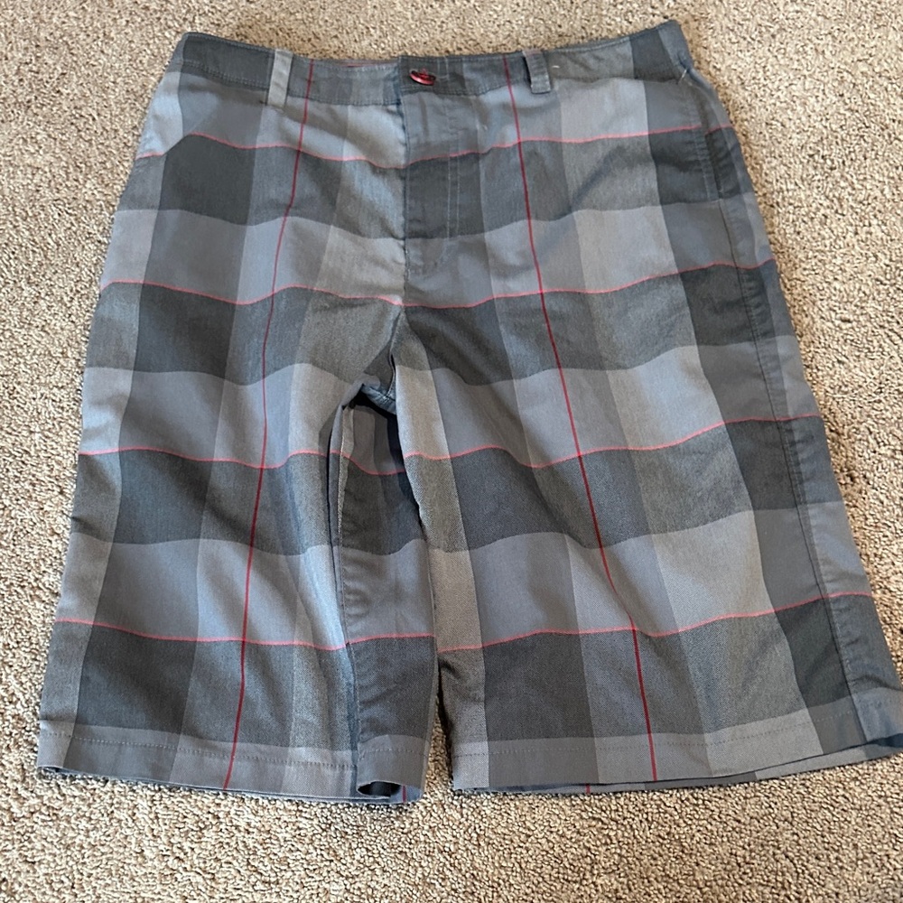 Under Armour Kids Gray and Red Plaid Shorts